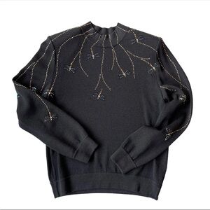St. John Black Turtleneck Sweater with Beaded Detail